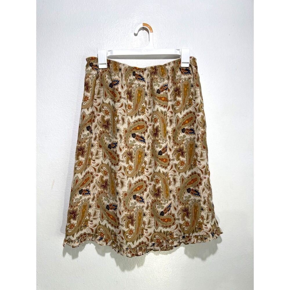 Kathy Ireland skirt Y2K paisley ruffle peasant flare brawn romantic women L - Picture 2 of 4